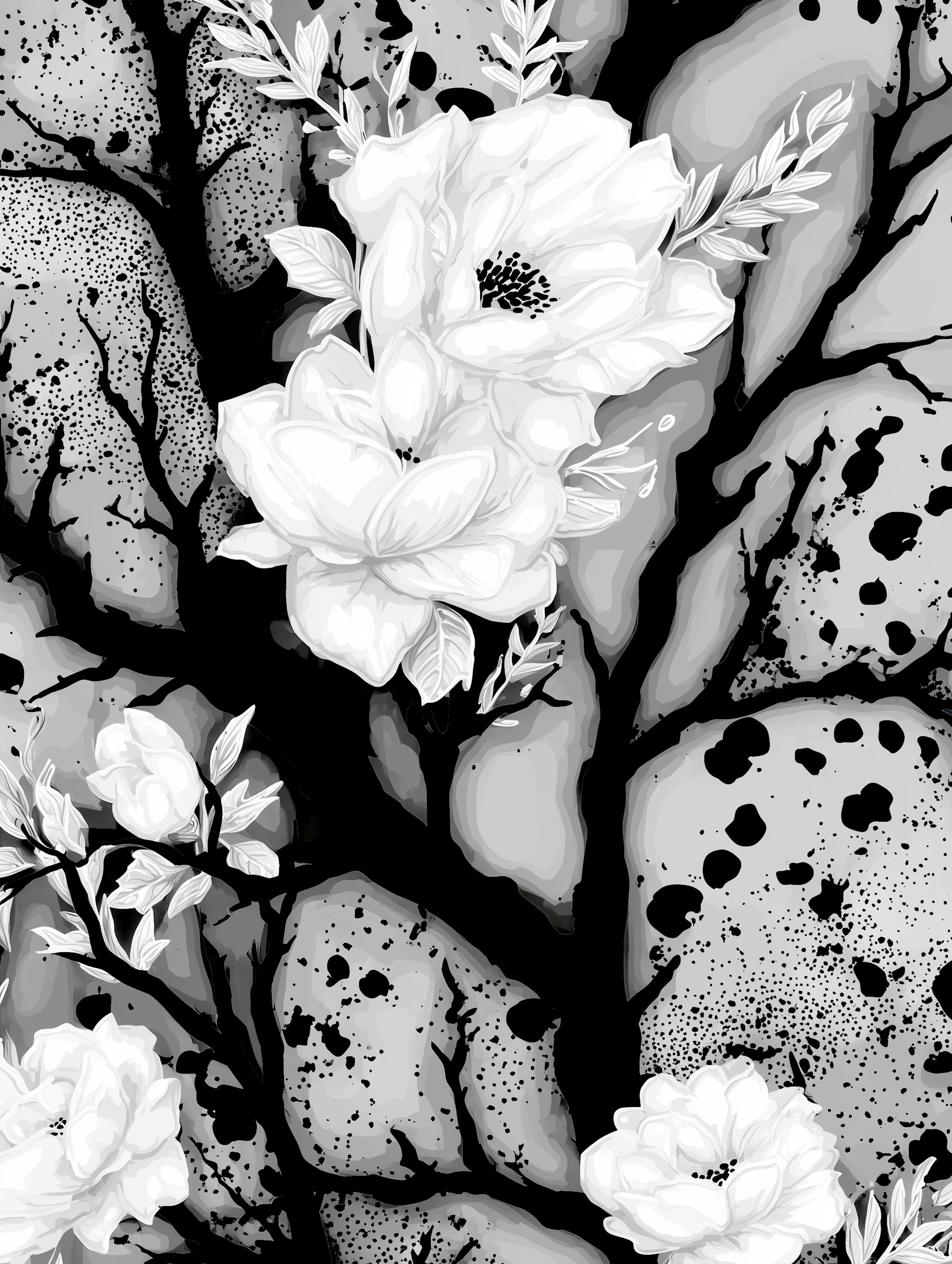 Free printable dead tree coloring page for adults featuring a gray background black dead tree